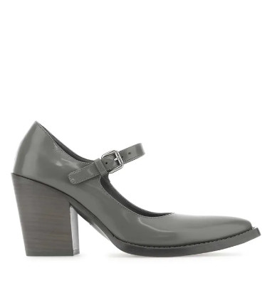 Gray leather pumps