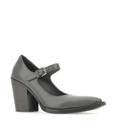 Gray leather pumps