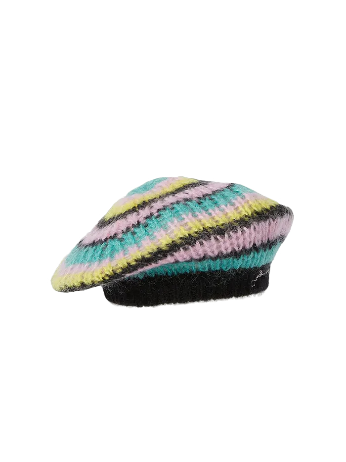 STRIPED MOHAIR BERET LAGOON