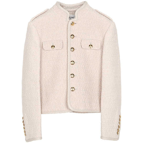 Sable Blanc Military Bouclé Tweed Wool Jacket